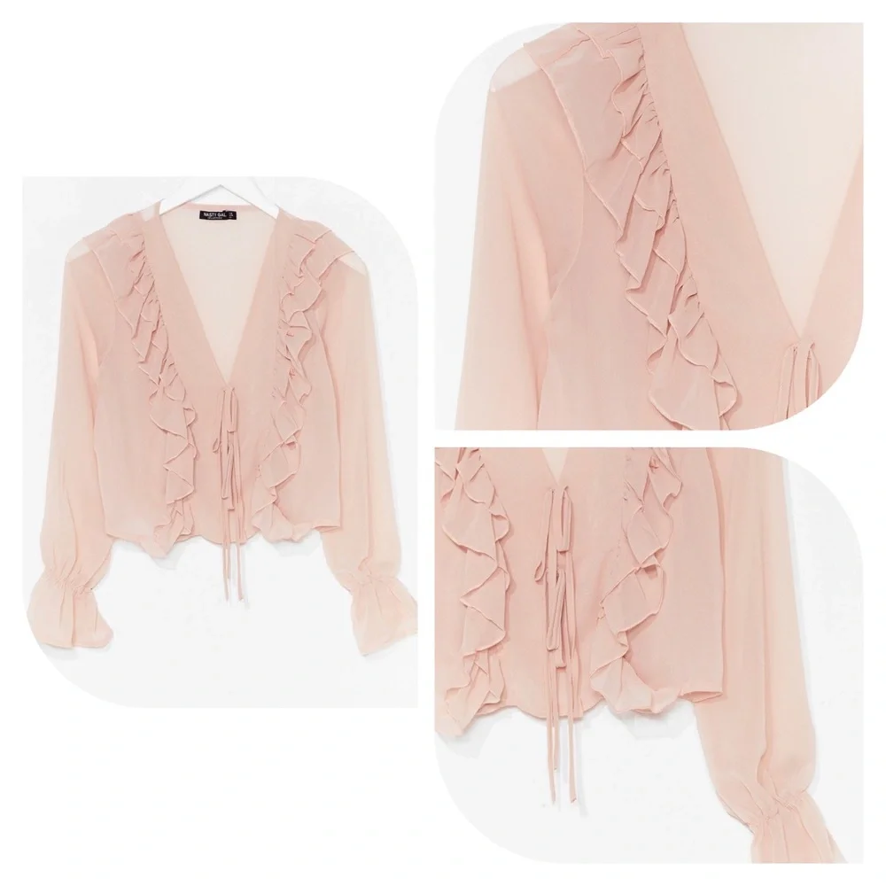 Nasty Gal Ruffle Chiffon Tie Front Blouse - Picture 4 of 15